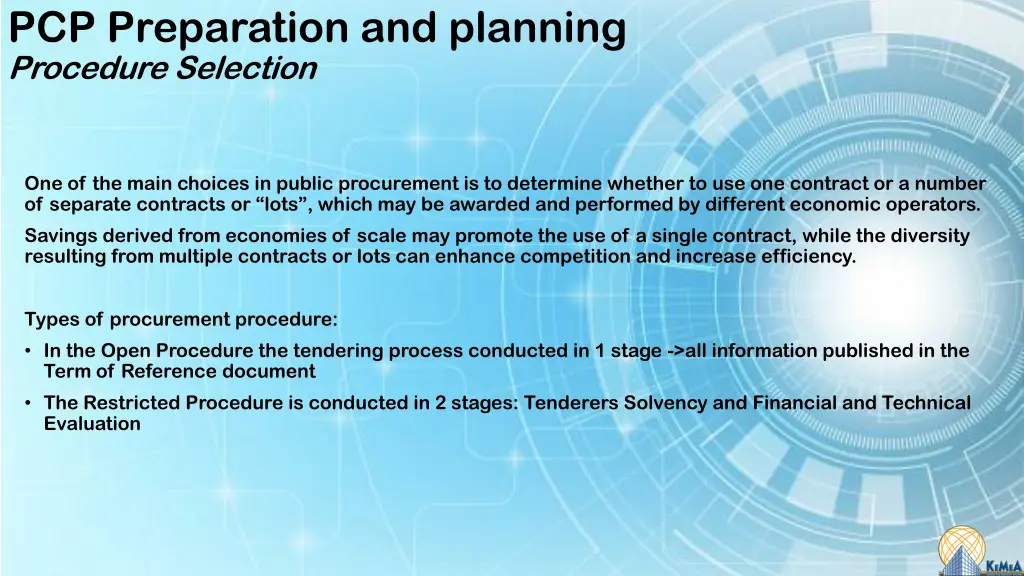 pcp preparation and planning procedure selection