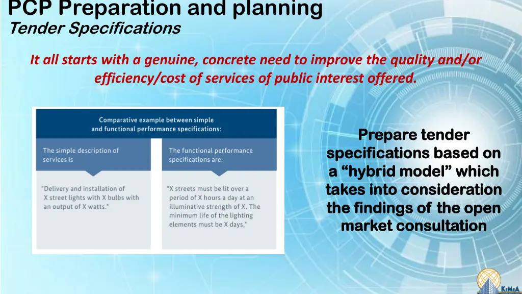 pcp preparation and planning tender specifications