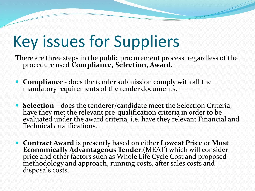 key issues for suppliers