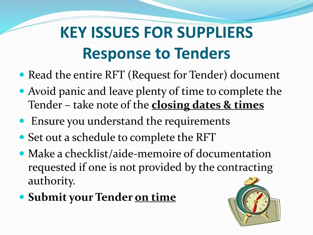 key issues for suppliers response to tenders 1