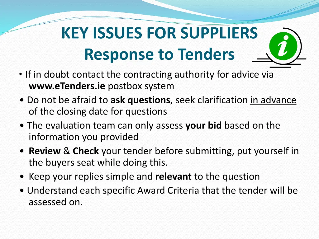 key issues for suppliers response to tenders
