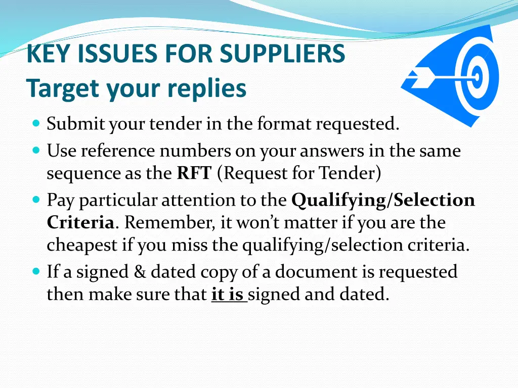 key issues for suppliers target your replies