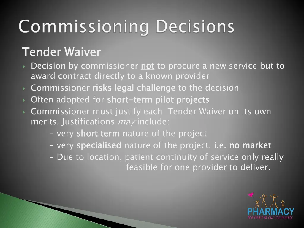 tender waiver decision by commissioner not award