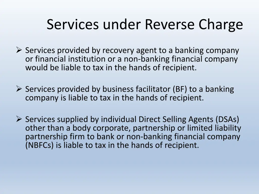 services under reverse charge