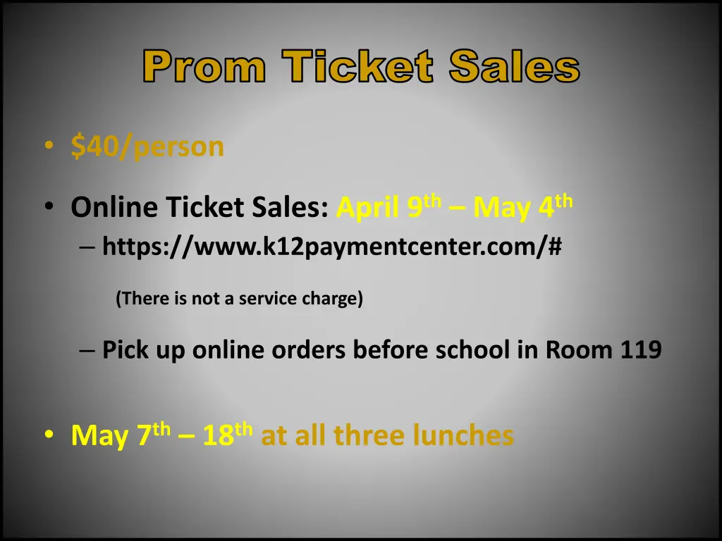 prom ticket sales prom ticket sales