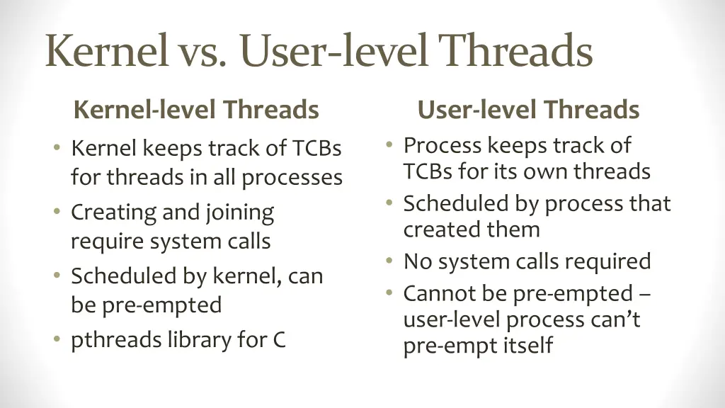 kernel vs user level threads