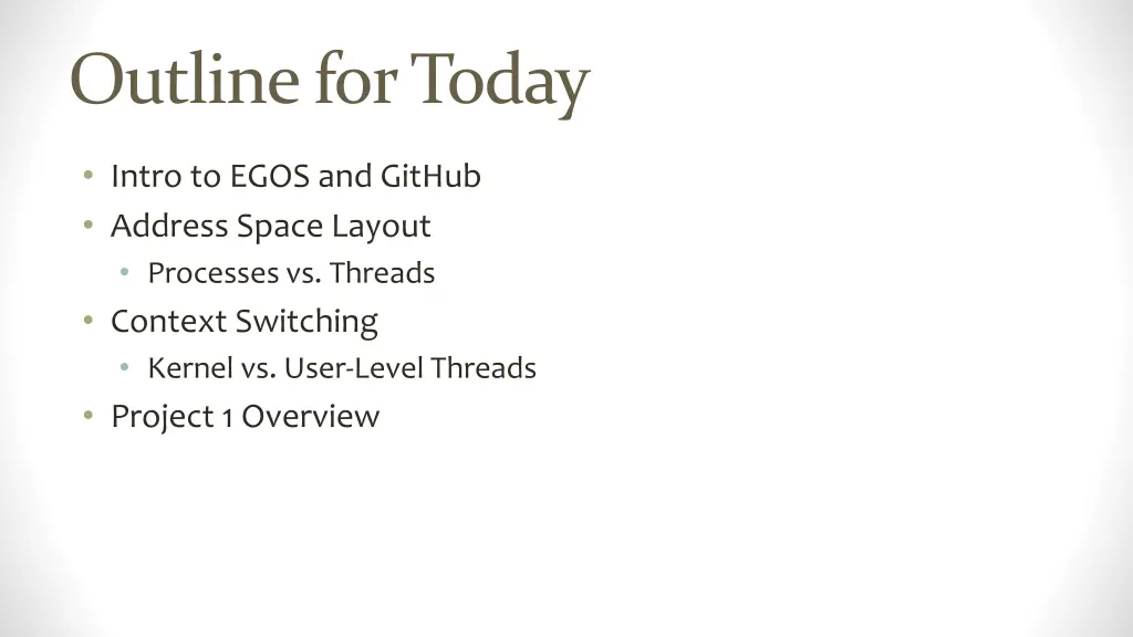 outline for today