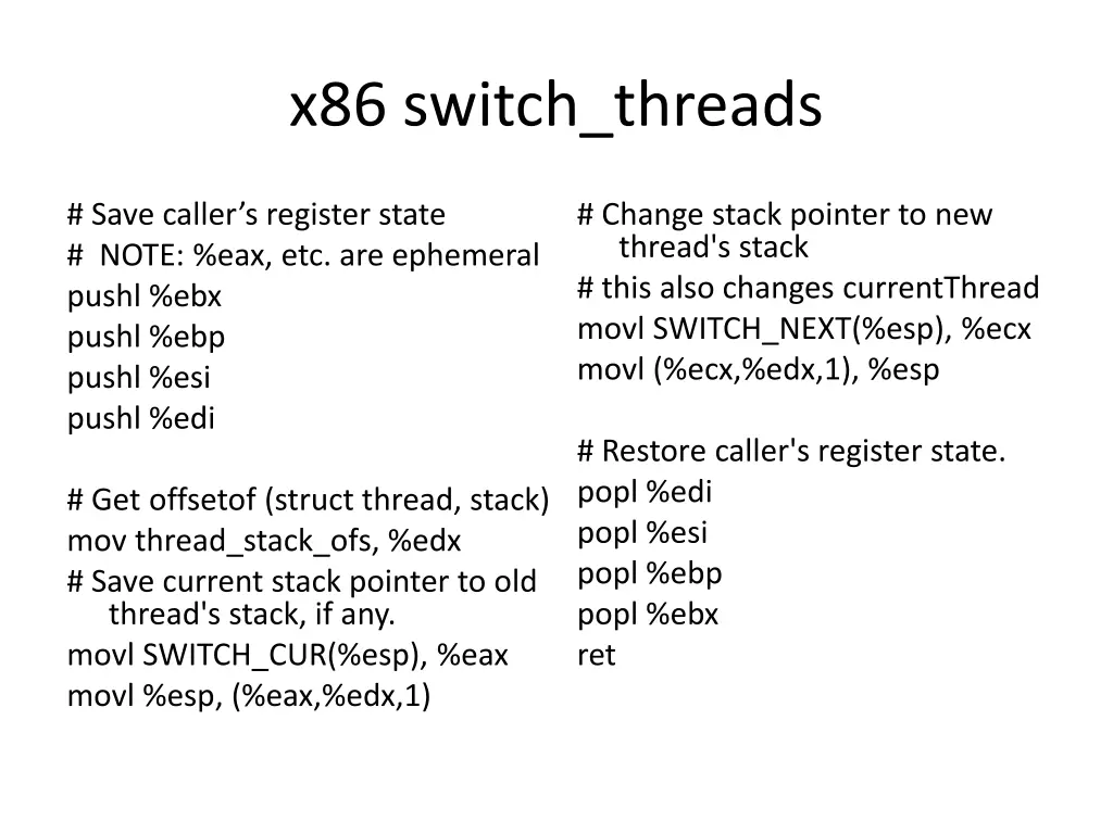 x86 switch threads