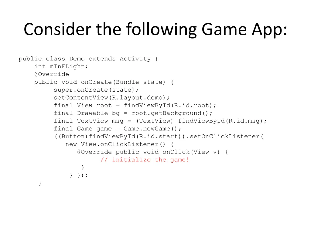 consider the following game app