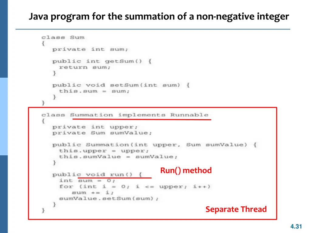 java program for the summation of a non negative