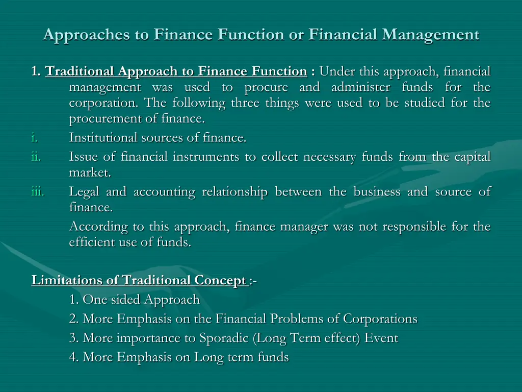 approaches to finance function or financial