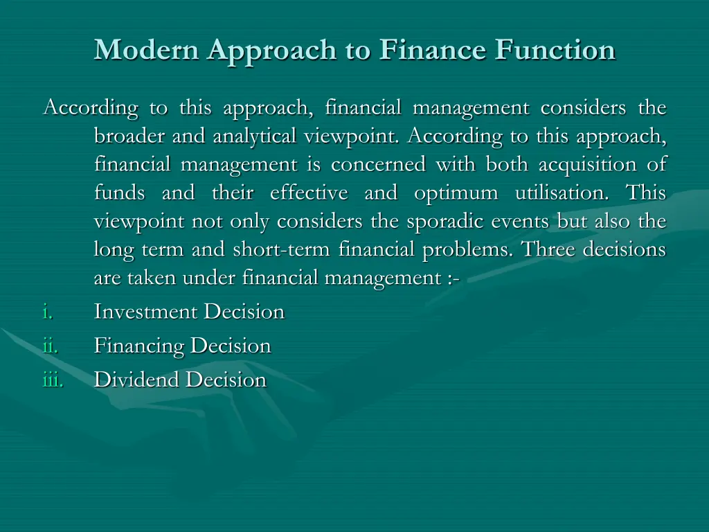 modern approach to finance function