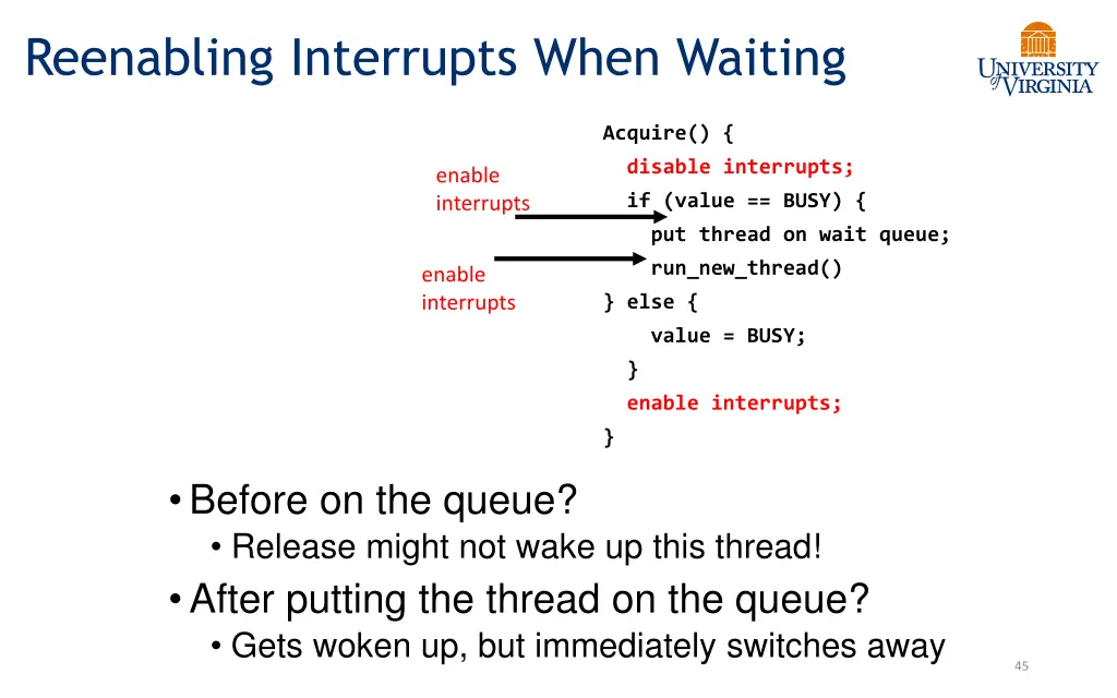 reenabling interrupts when waiting