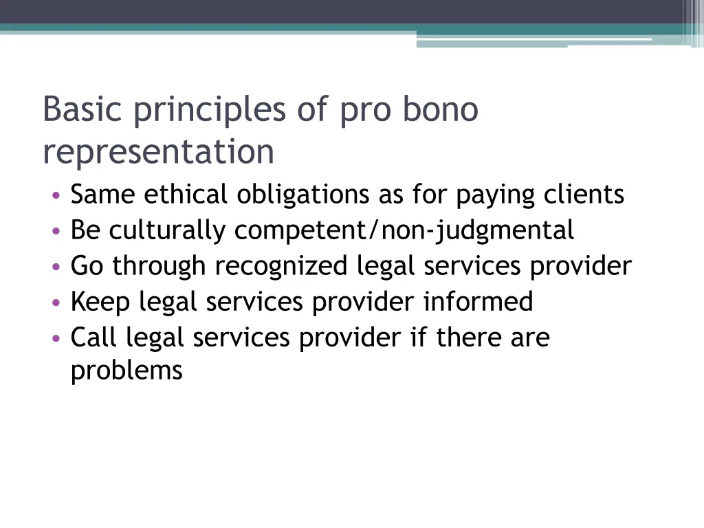 basic principles of pro bono representation same