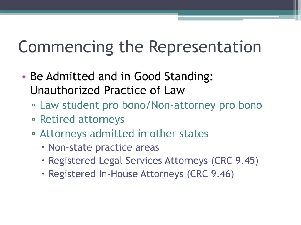 commencing the representation