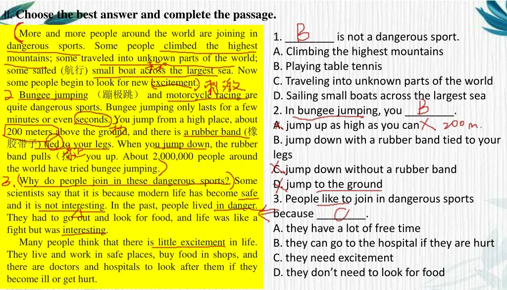 ii choose the best answer and complete the passage