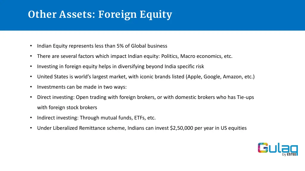 other assets foreign equity