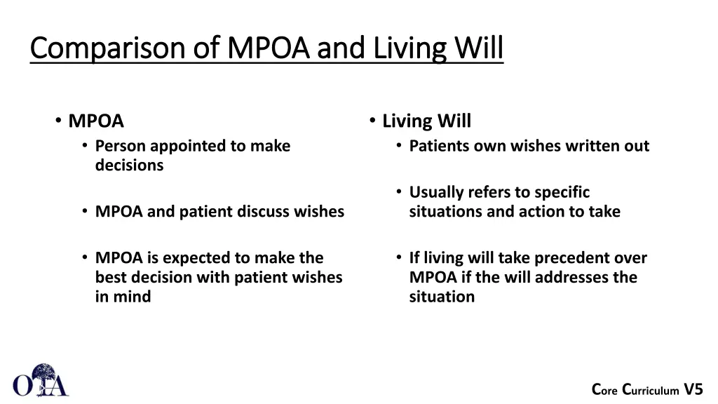 comparison of mpoa and living will comparison