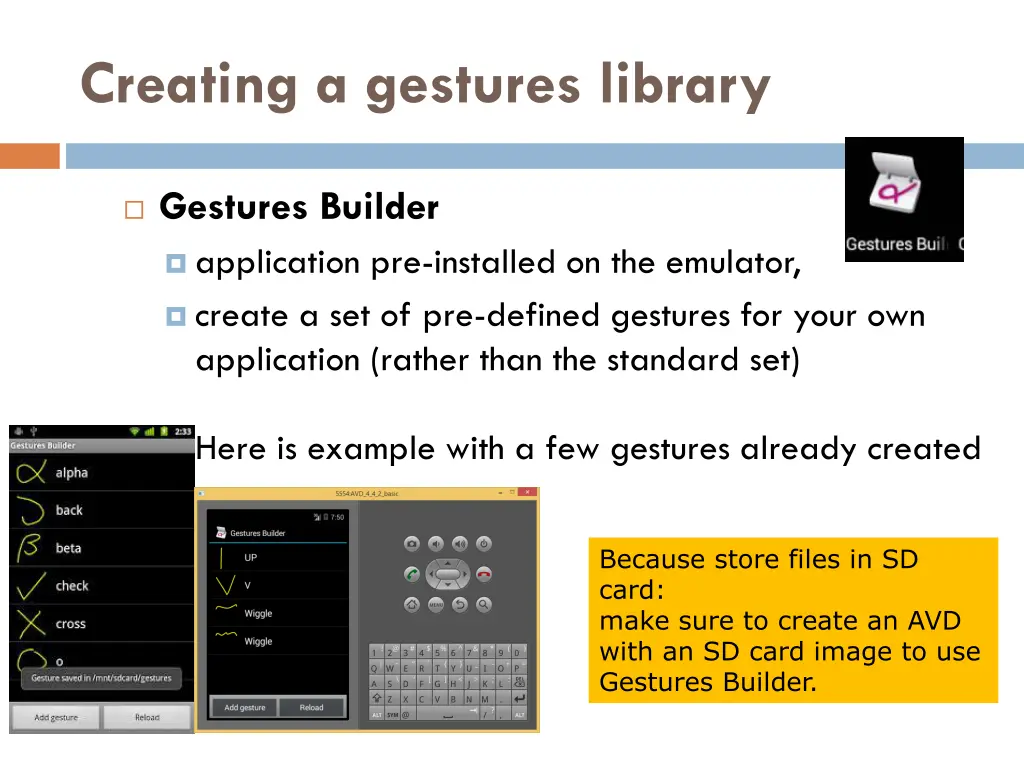 creating a gestures library