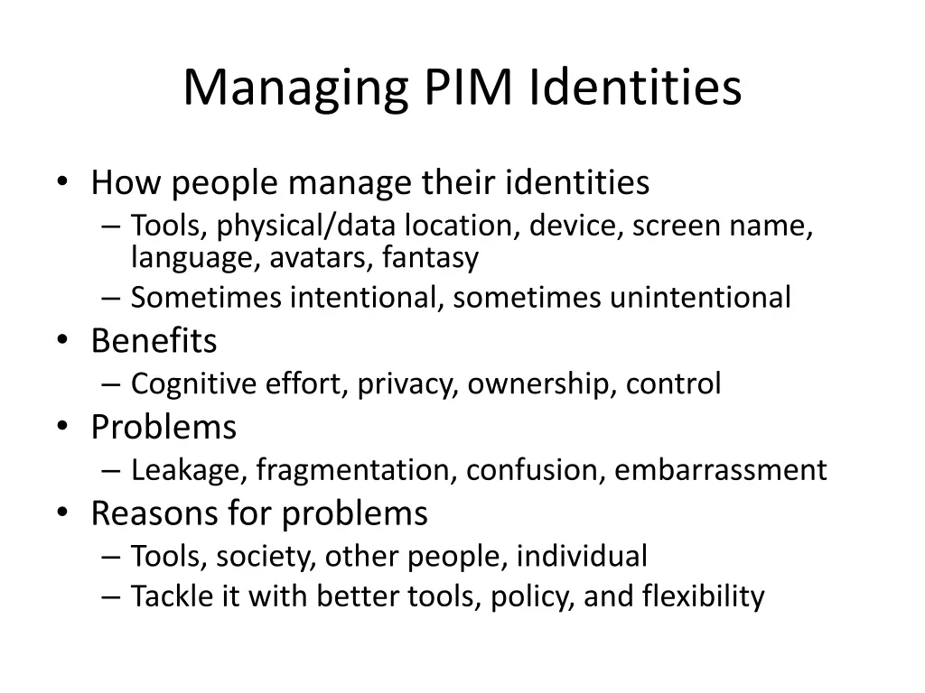 managing pim identities