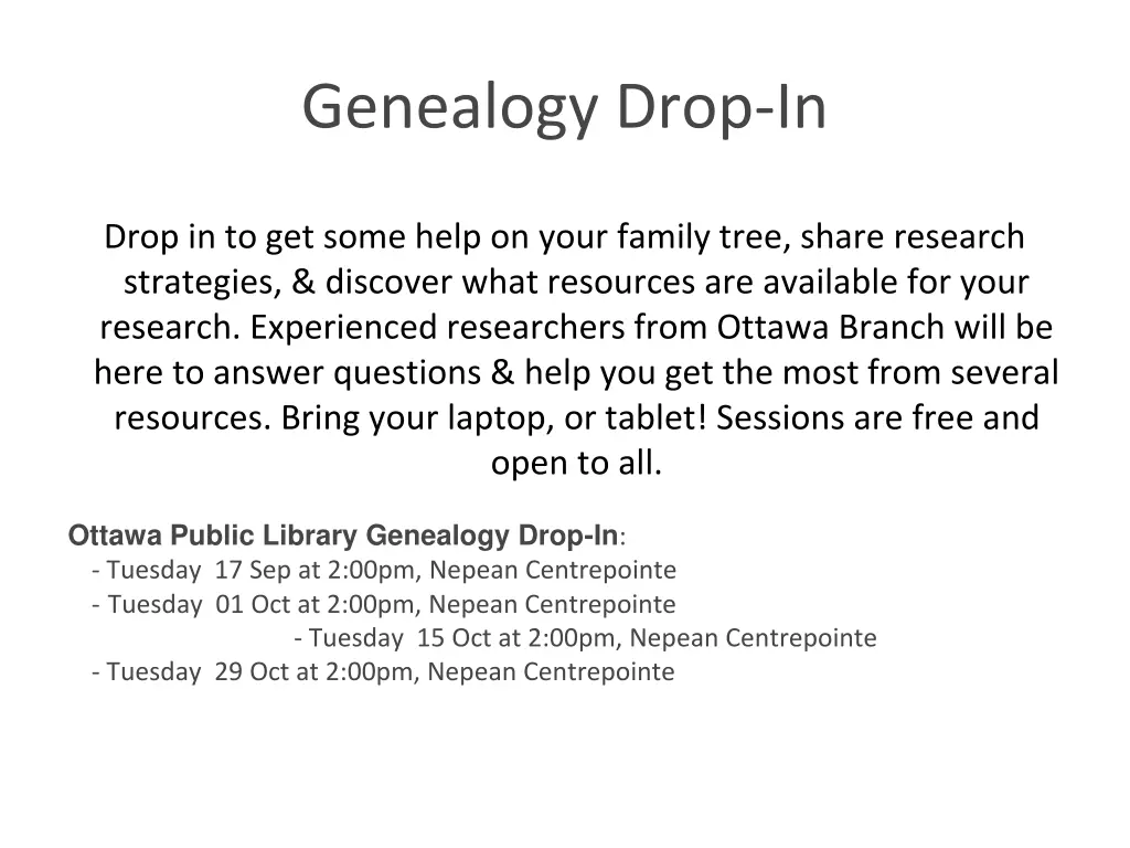 genealogy drop in