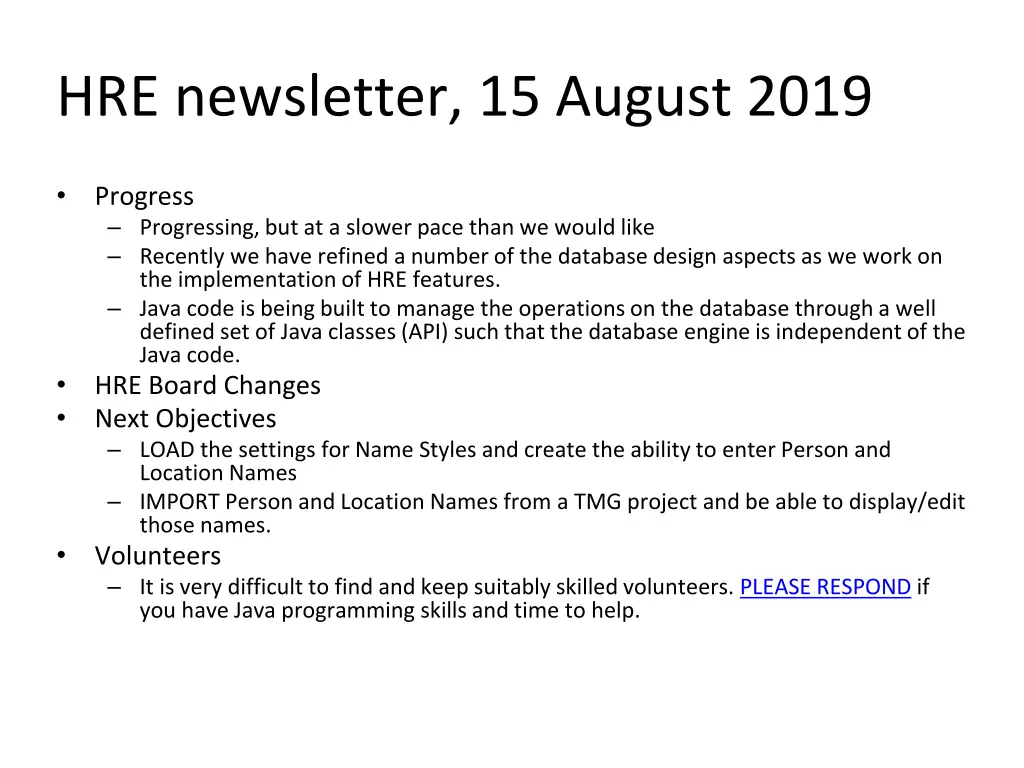 hre newsletter 15 august 2019