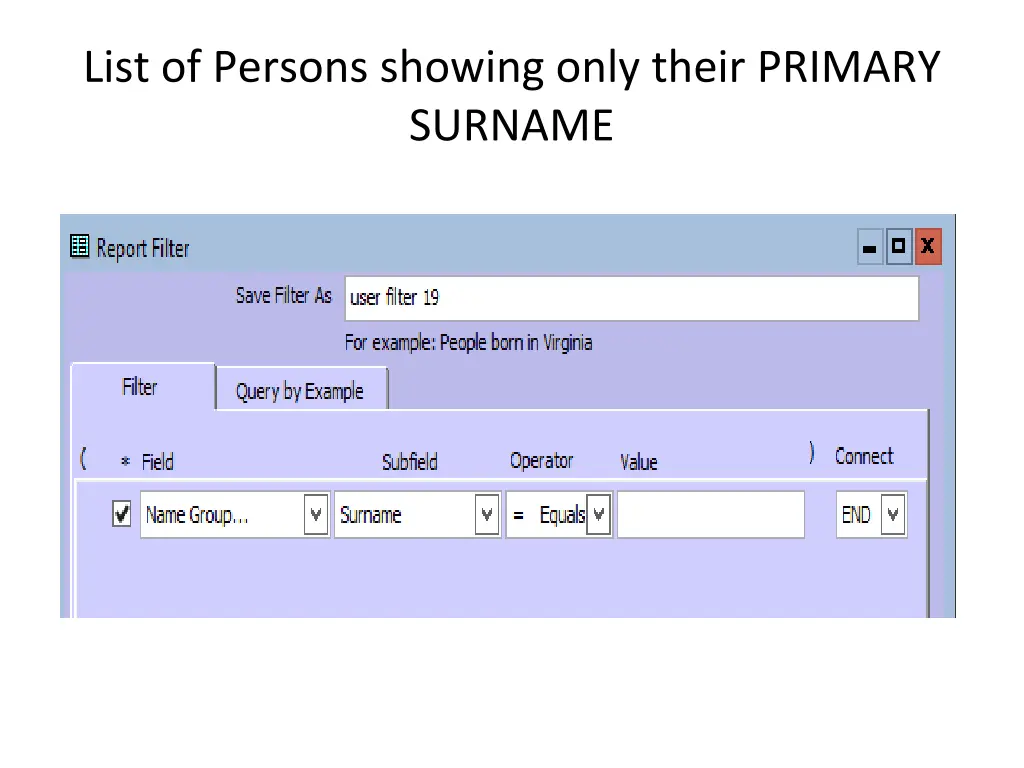list of persons showing only their primary surname 1