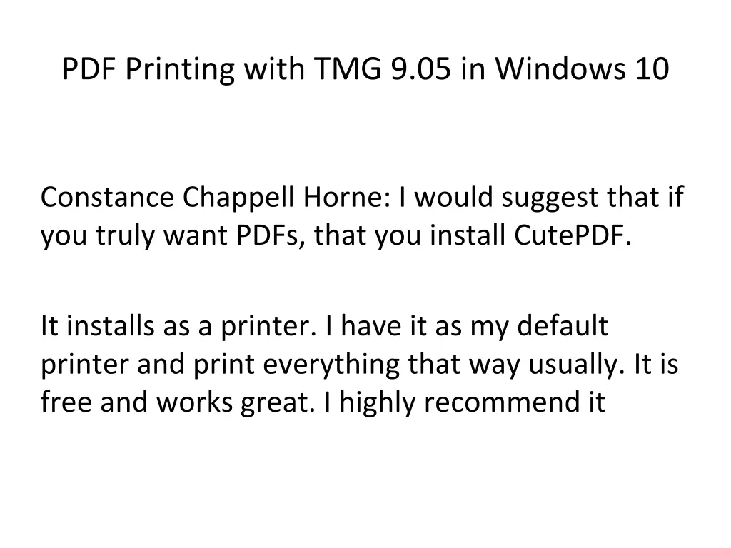 pdf printing with tmg 9 05 in windows 10