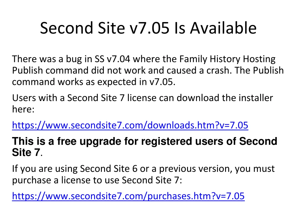 second site v7 05 is available