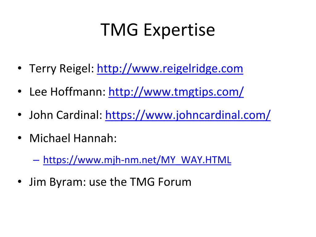 tmg expertise