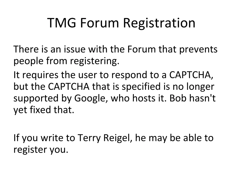tmg forum registration