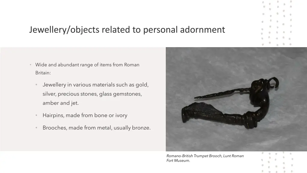jewellery objects related to personal adornment