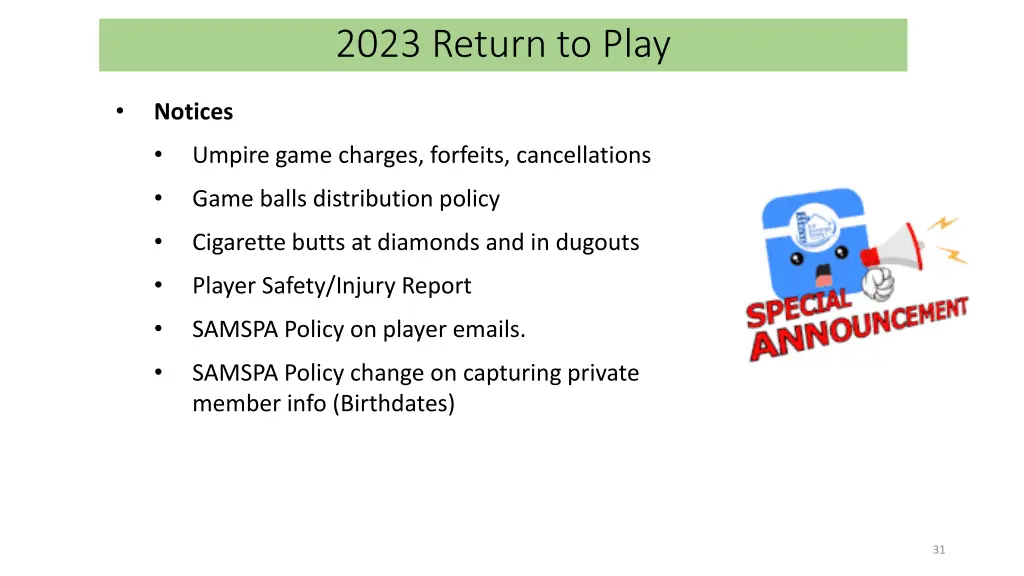 2023 return to play 1