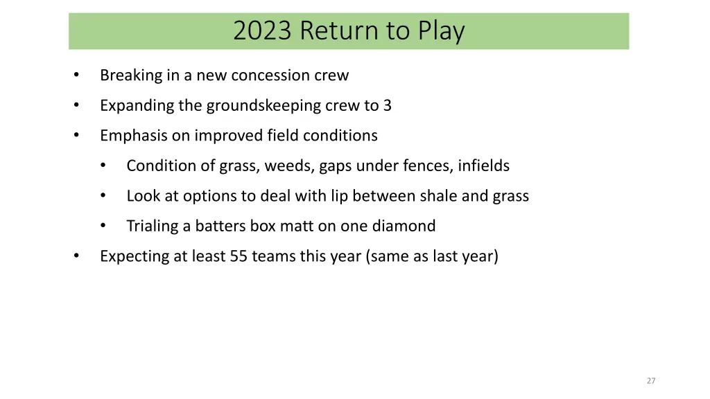 2023 return to play