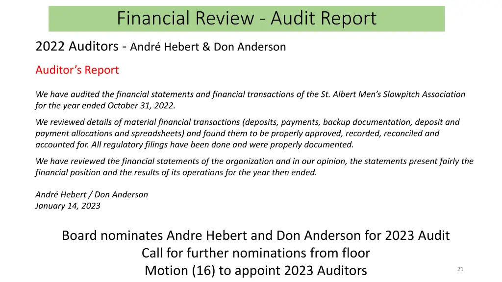 financial review audit report