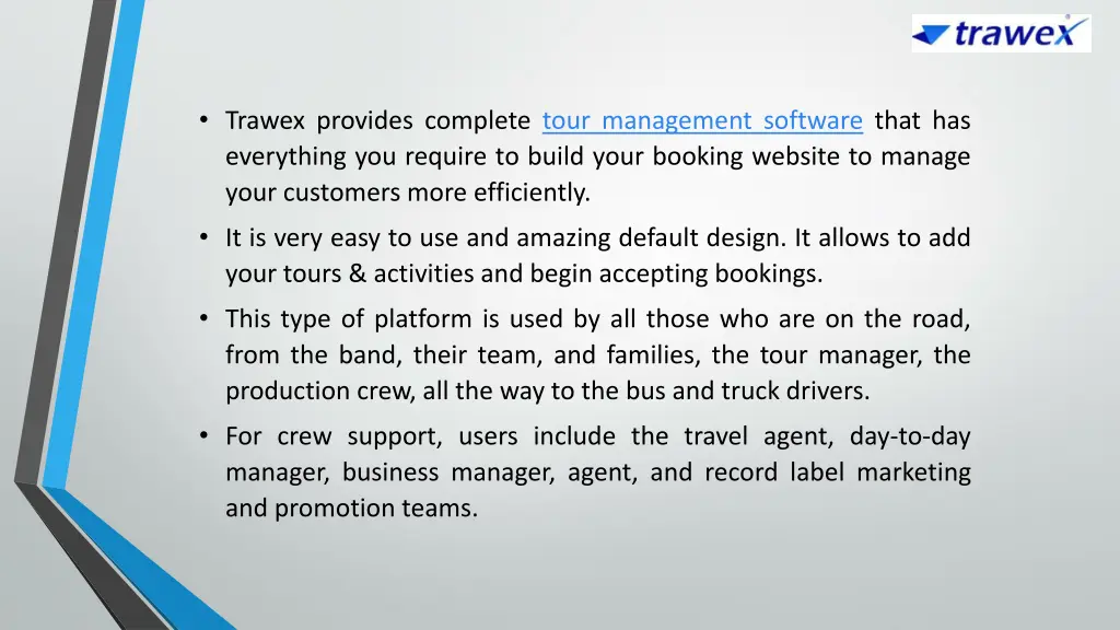 trawex provides complete tour management software
