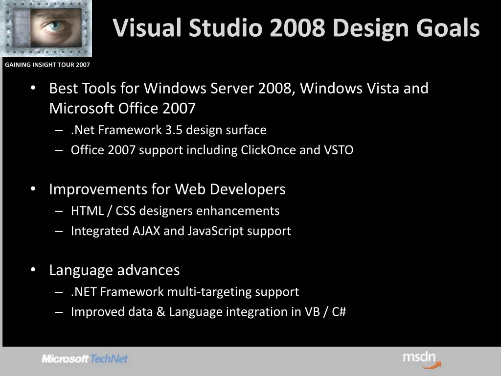 visual studio 2008 design goals