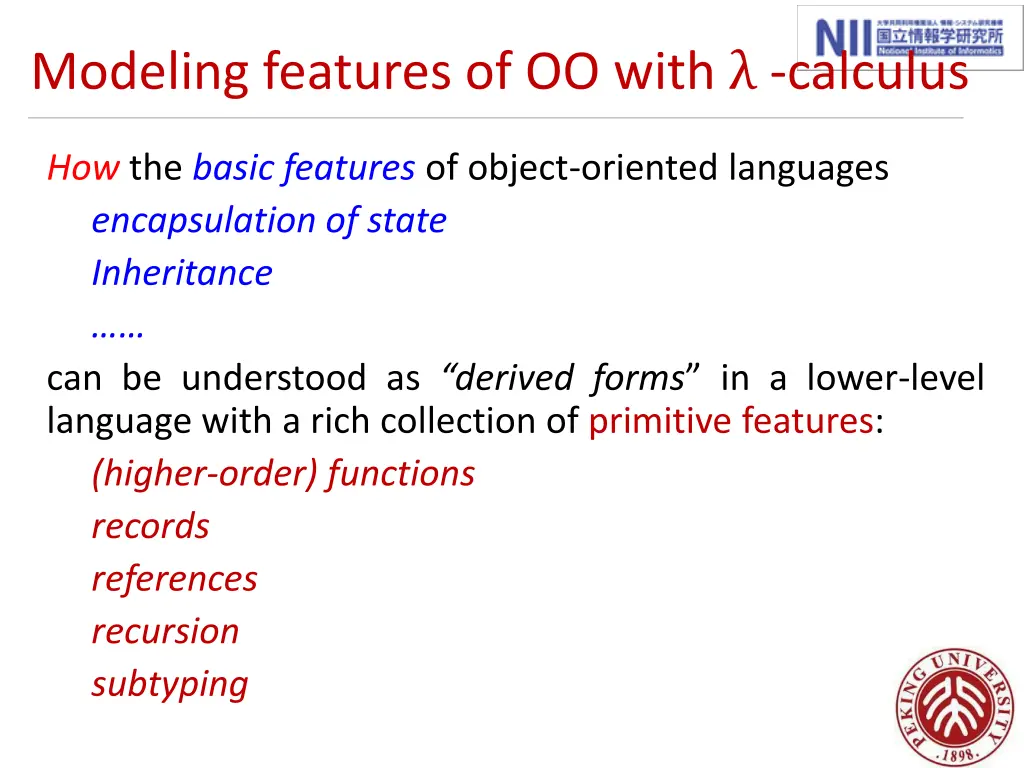 modeling features of oo with calculus