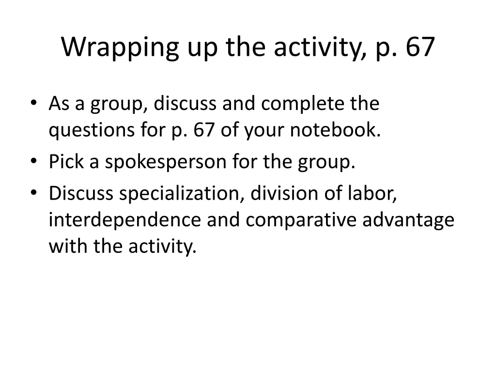 wrapping up the activity p 67