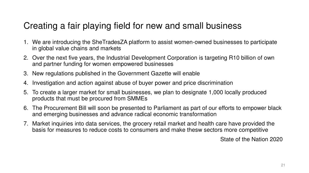 creating a fair playing field for new and small