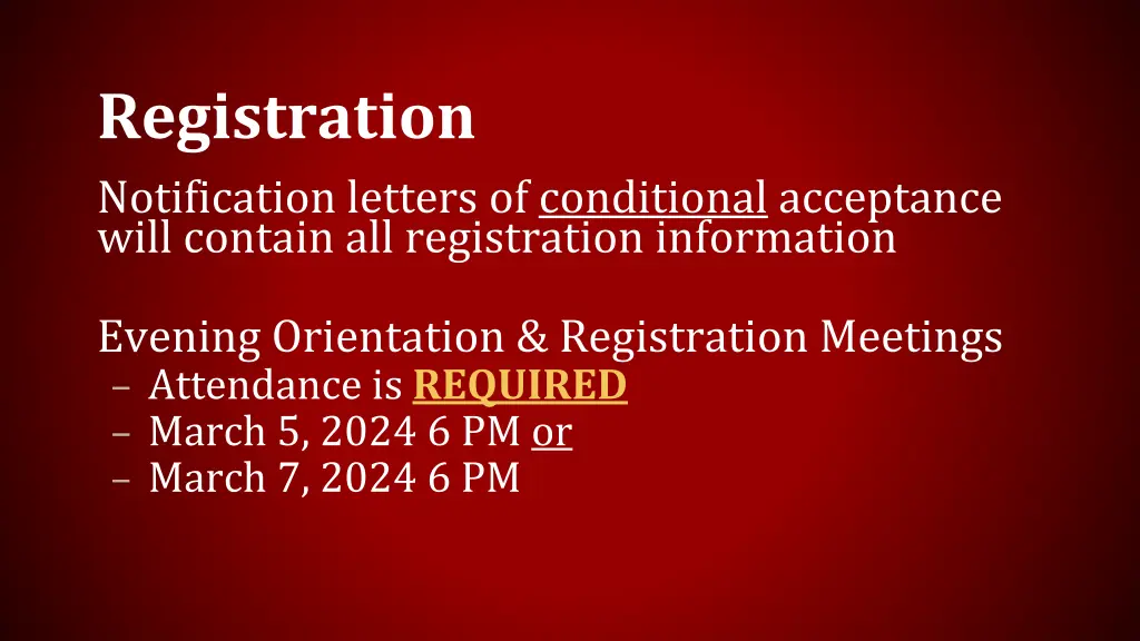 registration notification letters of conditional