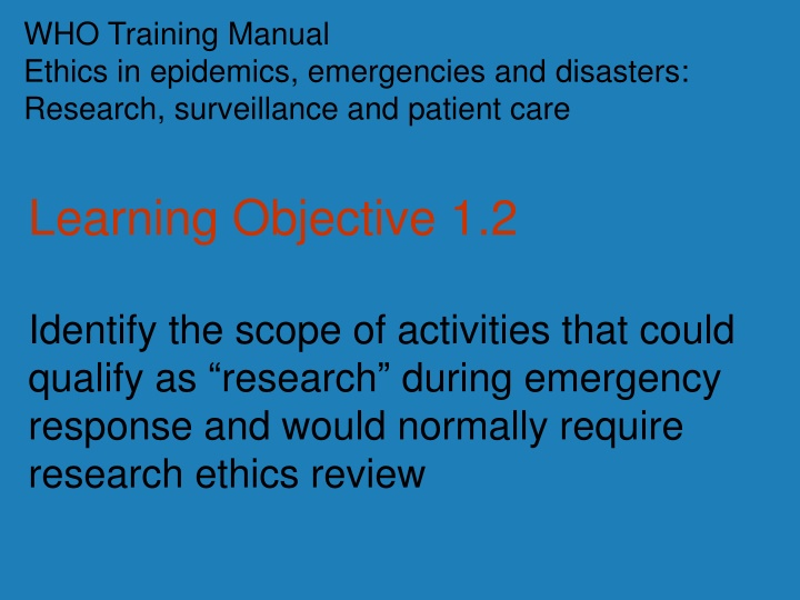 who training manual ethics in epidemics