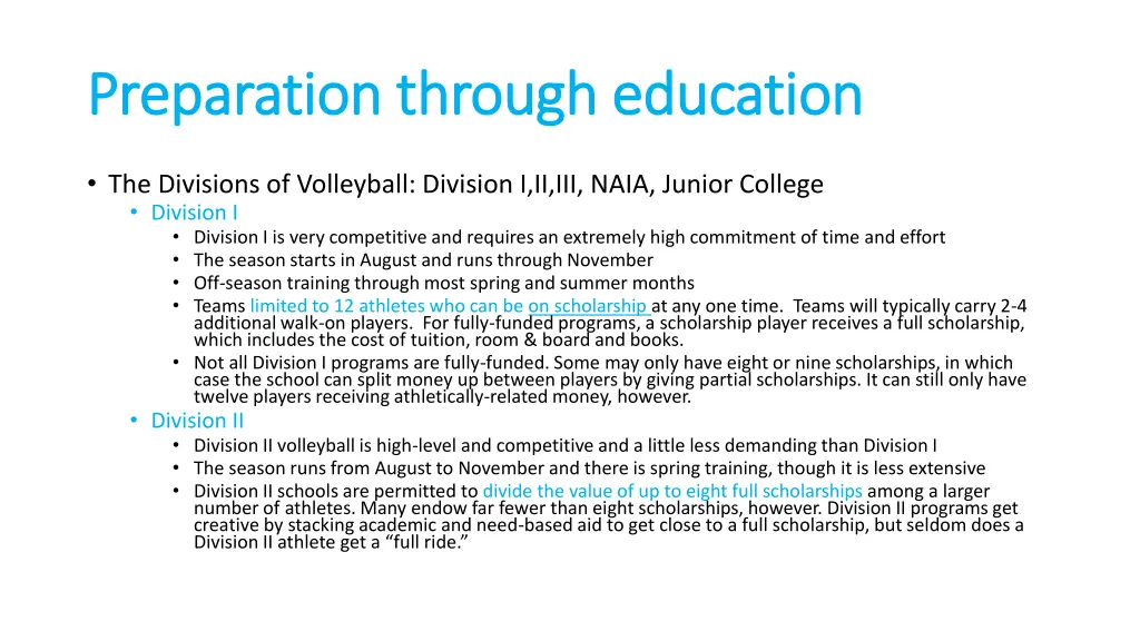preparation through education preparation through