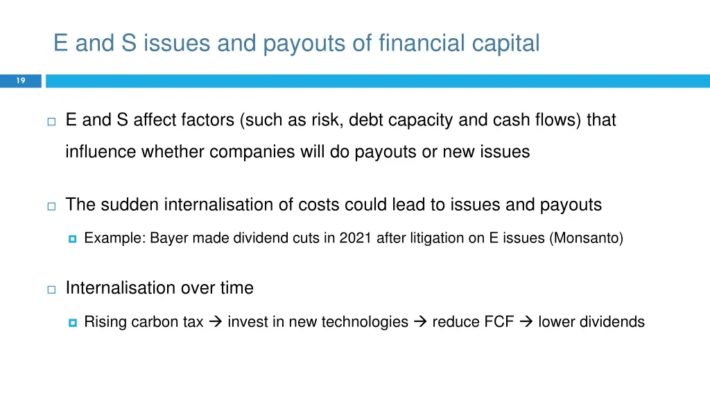 e and s issues and payouts of financial capital