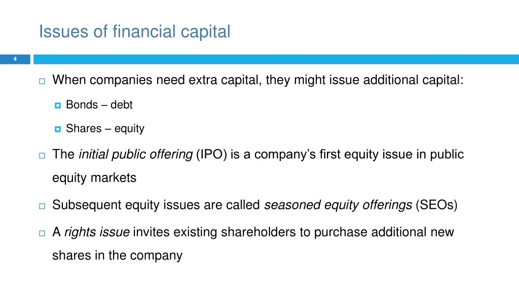 issues of financial capital