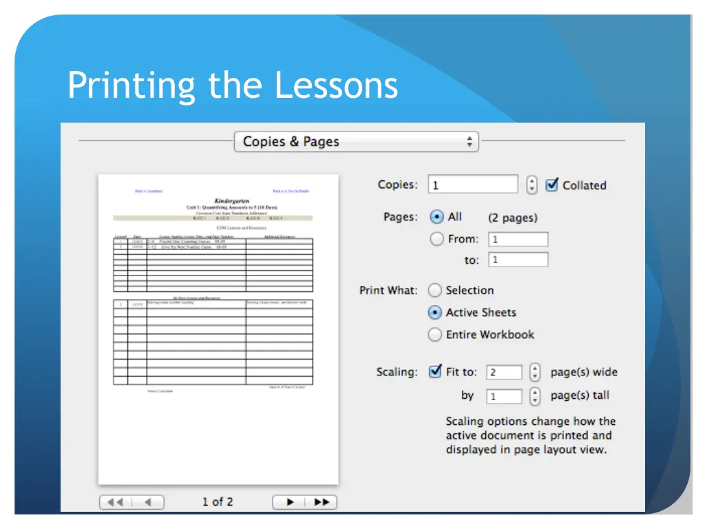 printing the lessons