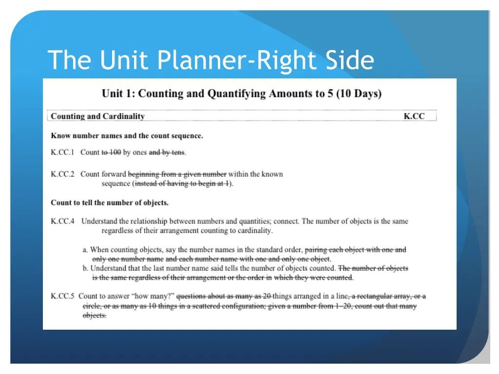 the unit planner right side