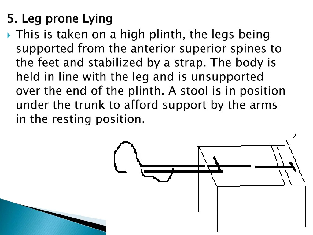 5 leg prone lying this is taken on a high plinth