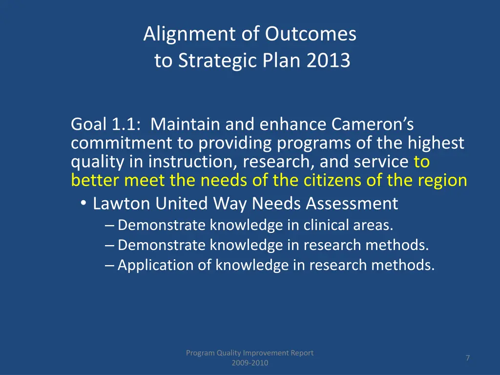 alignment of outcomes to strategic plan 2013