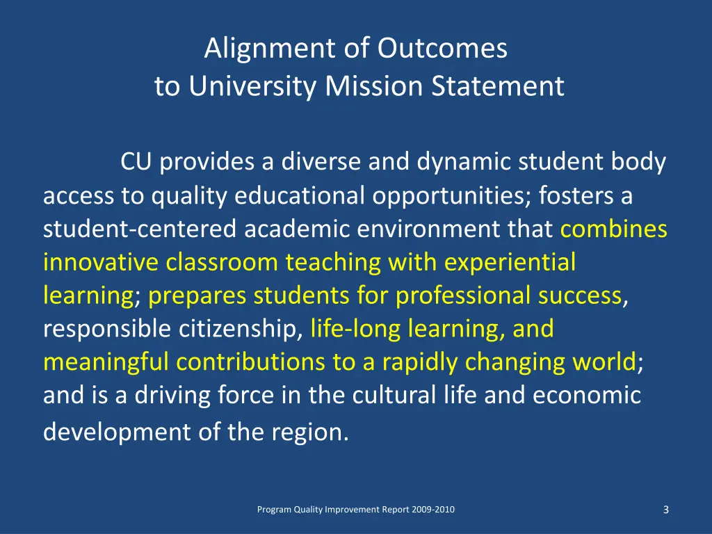 alignment of outcomes to university mission